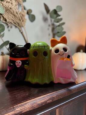 Timeless Frights Halloween Decor LED Light Up Ceramic Ghosts Set of 3